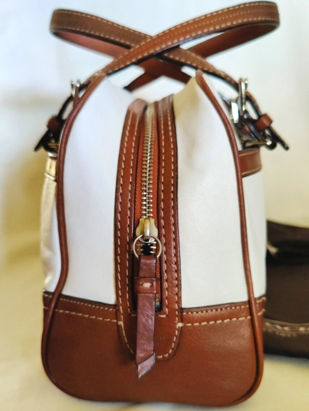 Coach Hamptons Leather Bowler Satchel in White & Saddle, EUC - Picture 14 of 16